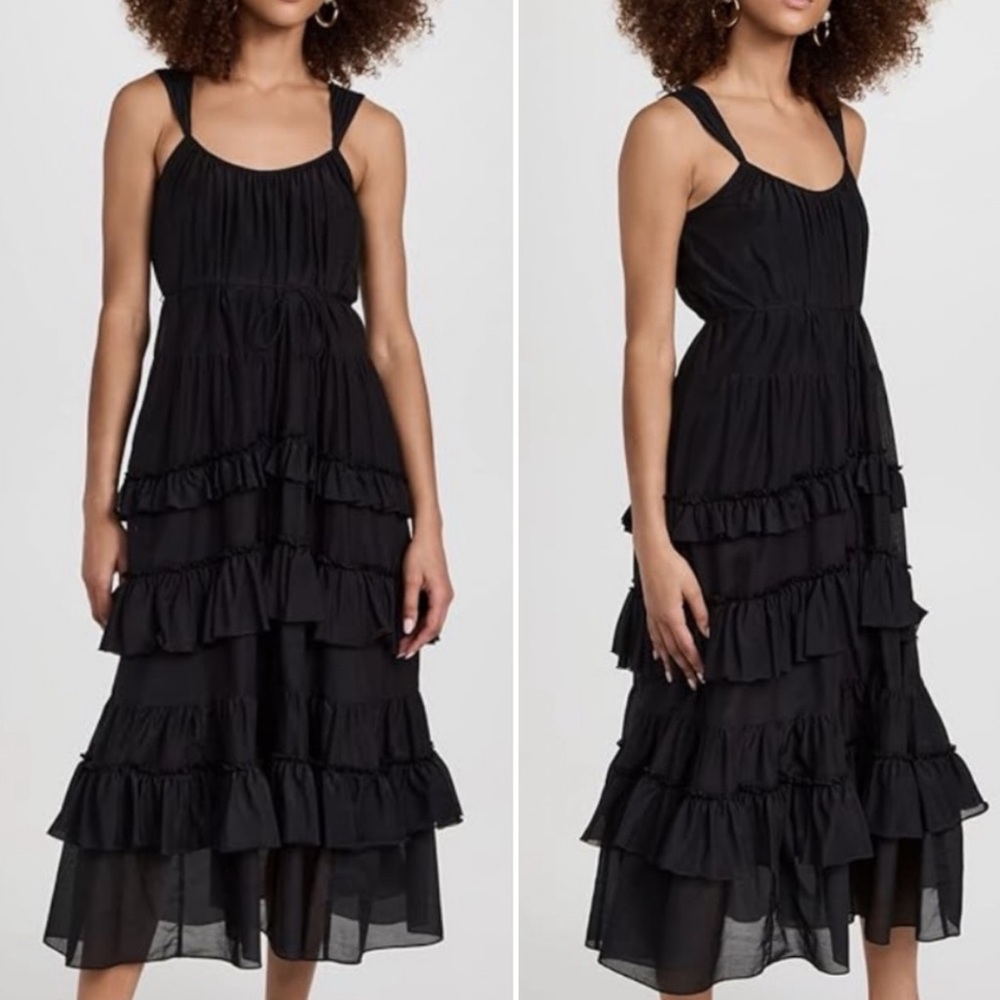 Cinq A Sept Kandra Tiered Ruffle Midi Cotton & Silk Black Dress size 12 $525